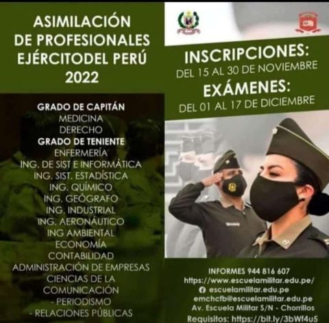 Inscripción para asimilación de profesionales al Ejército del Perú
