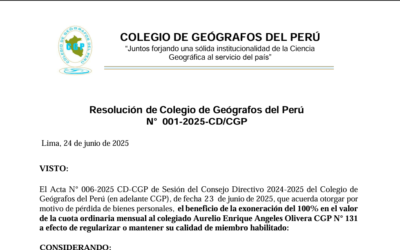 RESOLUCIÓN N° 001-2025-CD/CGP | CGP otorga exoneración total de cuota mensual a colegiado en situación de pérdida