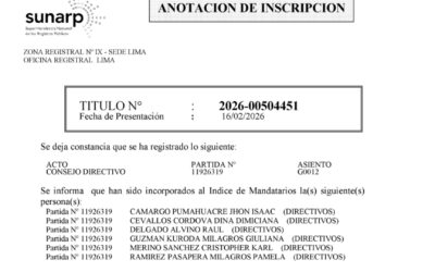 ¡Un logro más en los primeros 100 días de gestión! Consejo Directivo del Colegio de Geógrafos del Perú queda formalmente inscrito en SUNARP
